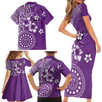Cook Islands Family Matching Short Sleeve Bodycon Dress and Hawaiian Shirt Purple Hibiscus And Stars LT05 - Polynesian Pride