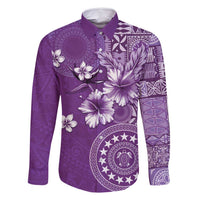 Cook Islands Family Matching Summer Maxi Dress and Hawaiian Shirt Purple Hibiscus And Stars LT05 Dad's Shirt - Long Sleeve Purple - Polynesian Pride