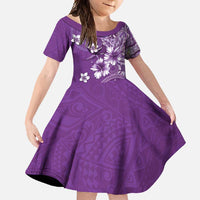 Cook Islands Family Matching Tank Maxi Dress and Hawaiian Shirt Purple Hibiscus And Stars LT05 Daughter's Dress Purple - Polynesian Pride