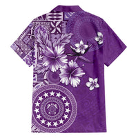 Cook Islands Family Matching Tank Maxi Dress and Hawaiian Shirt Purple Hibiscus And Stars LT05 - Polynesian Pride