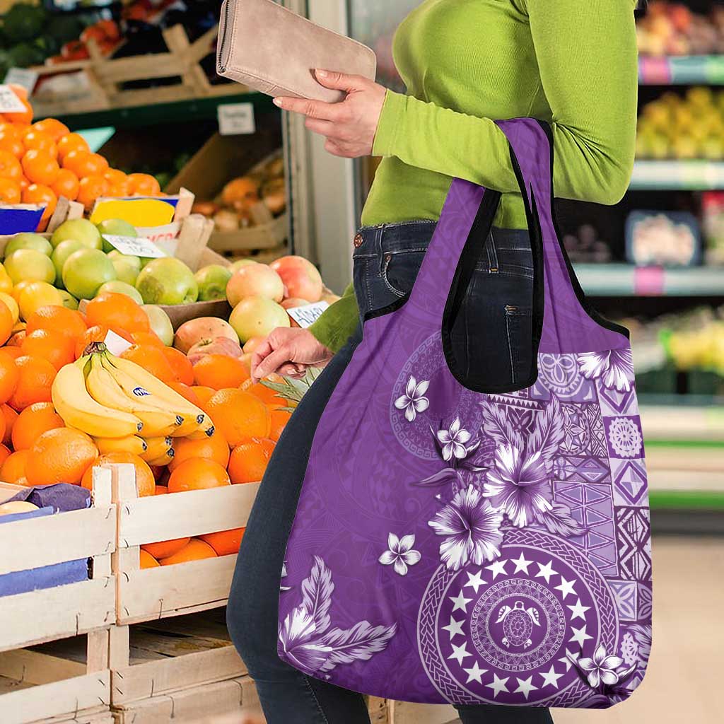 Cook Islands Grocery Bag Purple Hibiscus And Stars