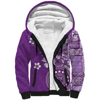 Cook Islands Sherpa Hoodie Purple Hibiscus And Stars LT05 Unisex Purple - Polynesian Pride