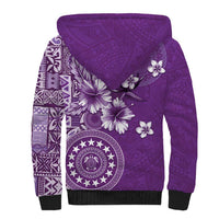 Cook Islands Sherpa Hoodie Purple Hibiscus And Stars LT05 - Polynesian Pride