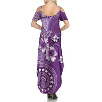 Cook Islands Summer Maxi Dress Purple Hibiscus And Stars