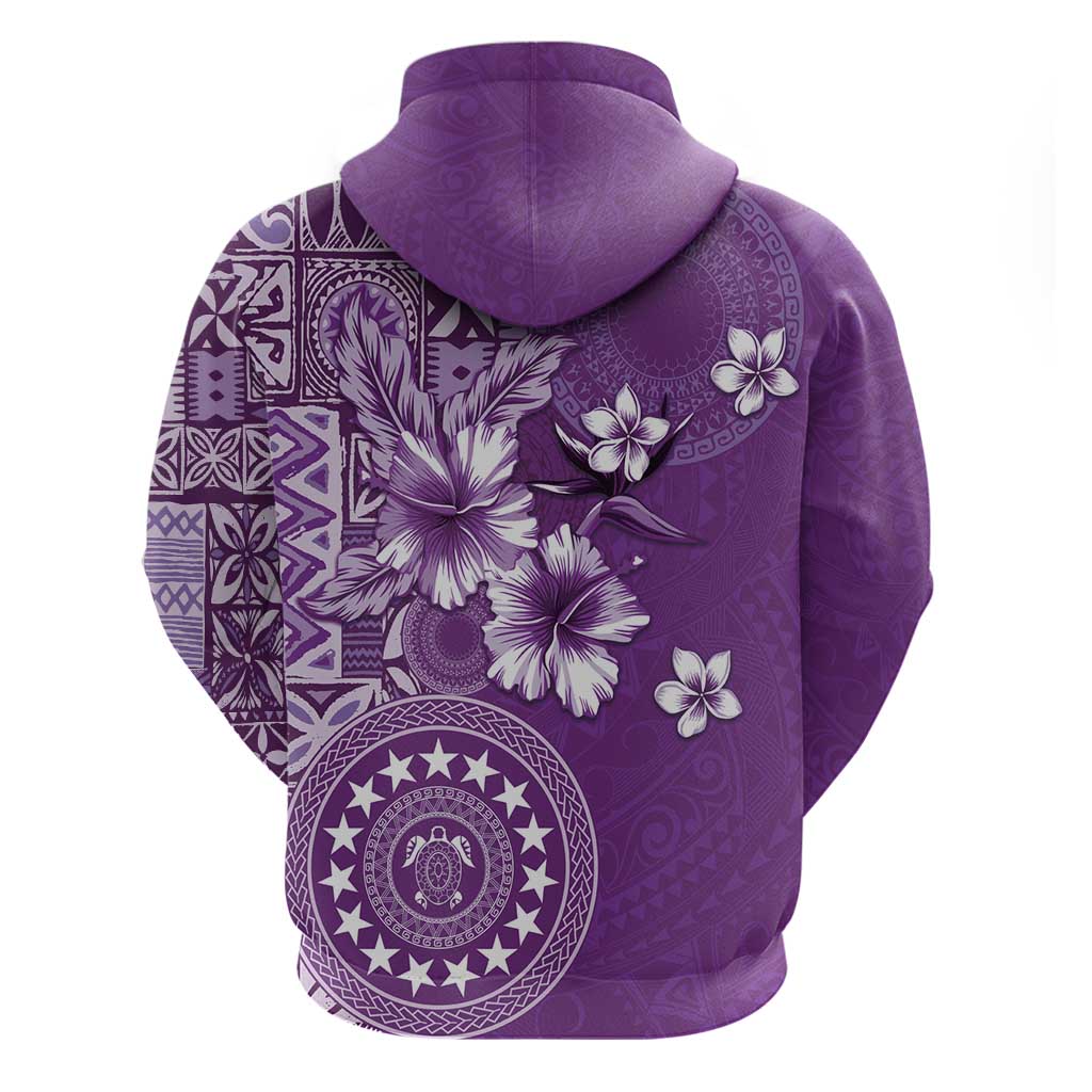 Cook Islands Zip Hoodie Purple Hibiscus And Stars LT05 - Polynesian Pride
