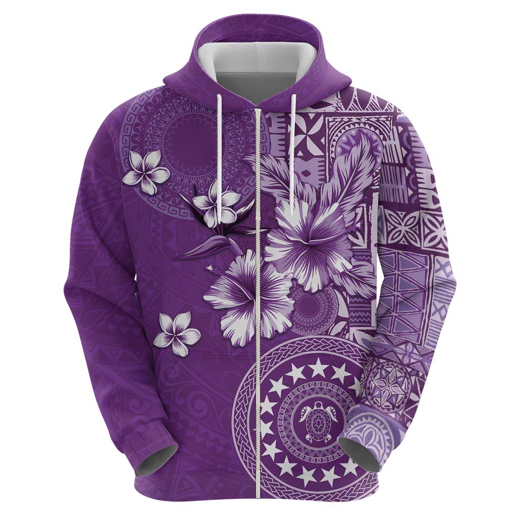 Cook Islands Zip Hoodie Purple Hibiscus And Stars LT05 - Polynesian Pride