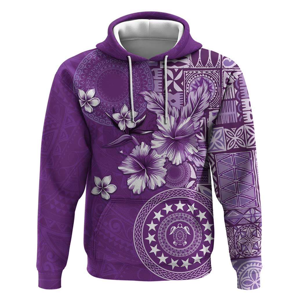 Cook Islands Zip Hoodie Purple Hibiscus And Stars LT05 Pullover Hoodie Purple - Polynesian Pride