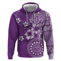 Cook Islands Zip Hoodie Purple Hibiscus And Stars LT05 Pullover Hoodie Purple - Polynesian Pride