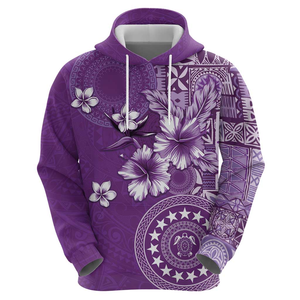 Cook Islands Zip Hoodie Purple Hibiscus And Stars LT05 - Polynesian Pride