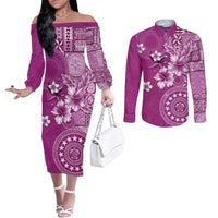 Cook Islands Couples Matching Off The Shoulder Long Sleeve Dress and Long Sleeve Button Shirt Fandango Hibiscus And Stars LT05 Fandango - Polynesian Pride