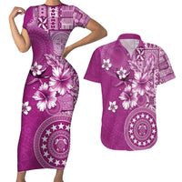 Cook Islands Couples Matching Short Sleeve Bodycon Dress and Hawaiian Shirt Fandango Hibiscus And Stars LT05 Fandango - Polynesian Pride