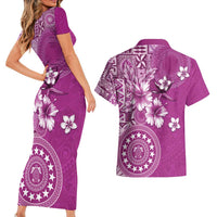 Cook Islands Couples Matching Short Sleeve Bodycon Dress and Hawaiian Shirt Fandango Hibiscus And Stars LT05 - Polynesian Pride