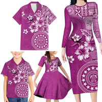 Cook Islands Family Matching Long Sleeve Bodycon Dress and Hawaiian Shirt Fandango Hibiscus And Stars LT05 - Polynesian Pride