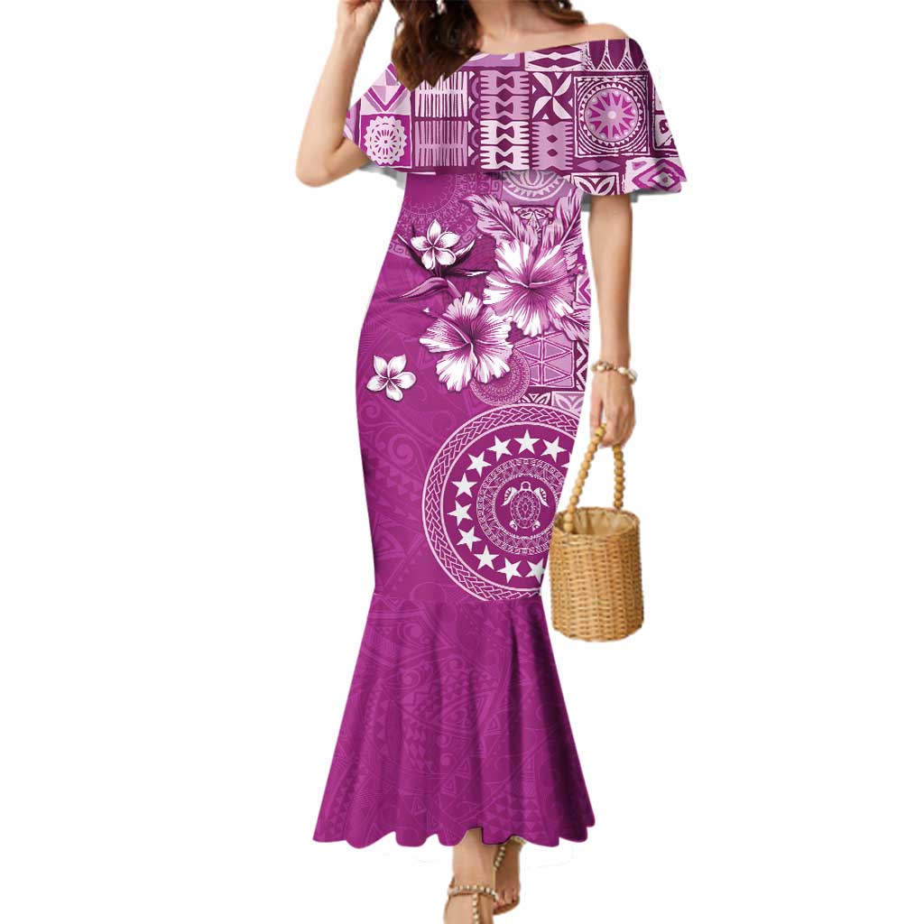 Cook Islands Family Matching Mermaid Dress and Hawaiian Shirt Fandango Hibiscus And Stars LT05 Mom's Dress Fandango - Polynesian Pride
