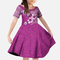 Cook Islands Family Matching Off Shoulder Maxi Dress and Hawaiian Shirt Fandango Hibiscus And Stars LT05 Daughter's Dress Fandango - Polynesian Pride