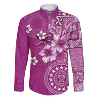 Cook Islands Family Matching Off Shoulder Maxi Dress and Hawaiian Shirt Fandango Hibiscus And Stars LT05 Dad's Shirt - Long Sleeve Fandango - Polynesian Pride