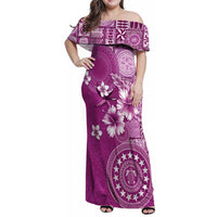 Cook Islands Family Matching Off Shoulder Maxi Dress and Hawaiian Shirt Fandango Hibiscus And Stars LT05 Mom's Dress Fandango - Polynesian Pride