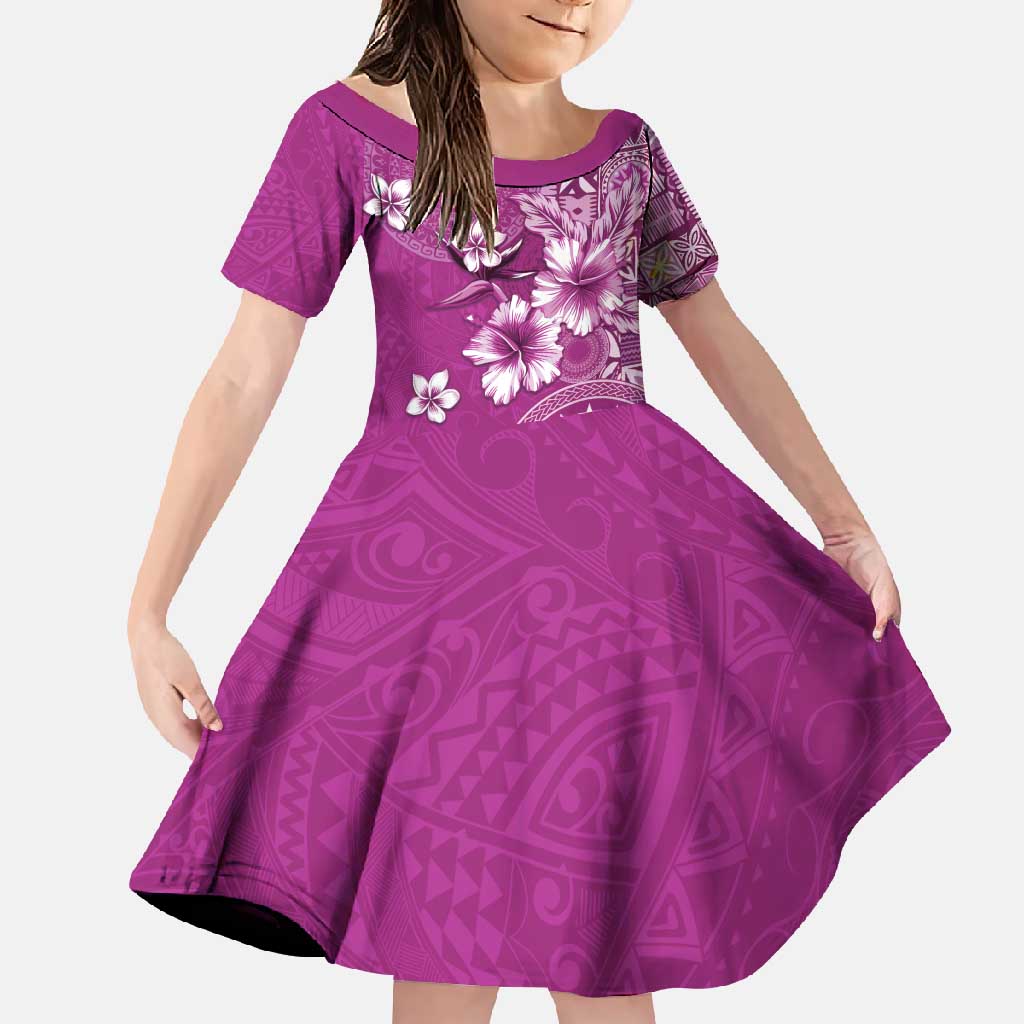 Cook Islands Family Matching Short Sleeve Bodycon Dress and Hawaiian Shirt Fandango Hibiscus And Stars LT05 Daughter's Dress Fandango - Polynesian Pride