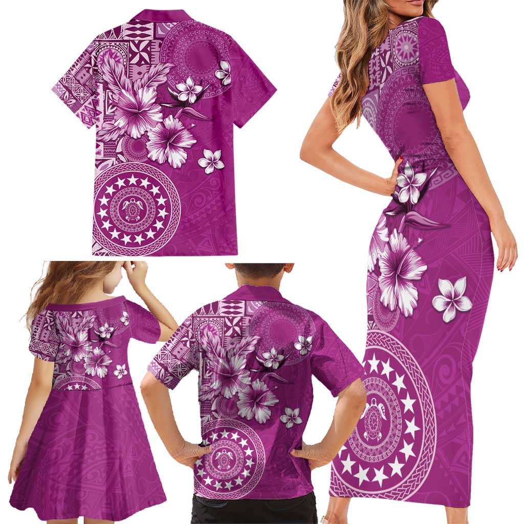 Cook Islands Family Matching Short Sleeve Bodycon Dress and Hawaiian Shirt Fandango Hibiscus And Stars LT05 - Polynesian Pride