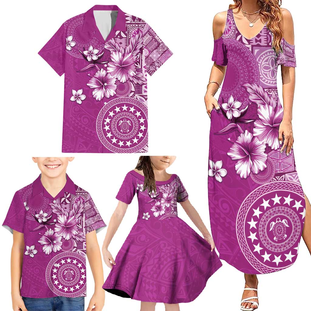 Cook Islands Family Matching Summer Maxi Dress and Hawaiian Shirt Fandango Hibiscus And Stars LT05 - Polynesian Pride