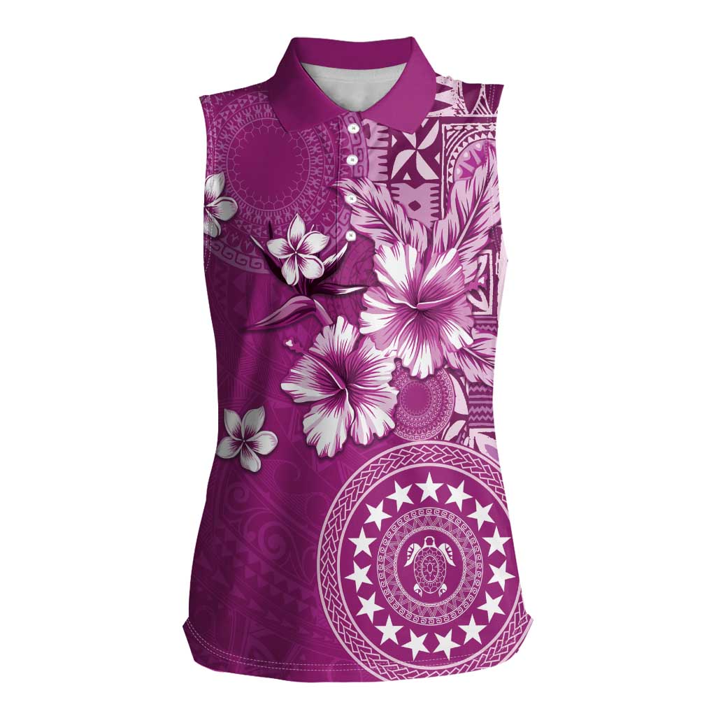 Cook Islands Women Sleeveless Polo Shirt Fandango Hibiscus And Stars LT05 Female Fandango - Polynesian Pride