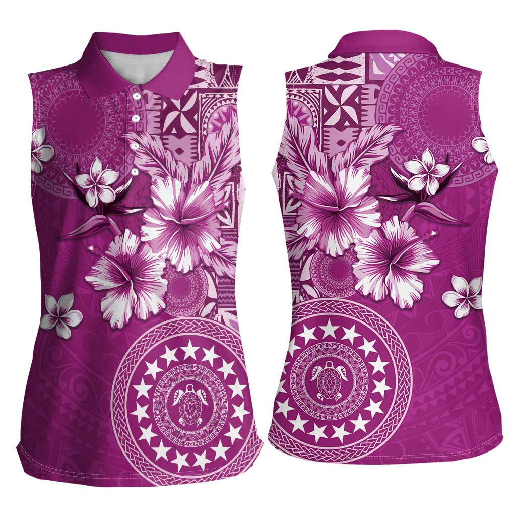 Cook Islands Women Sleeveless Polo Shirt Fandango Hibiscus And Stars LT05 - Polynesian Pride