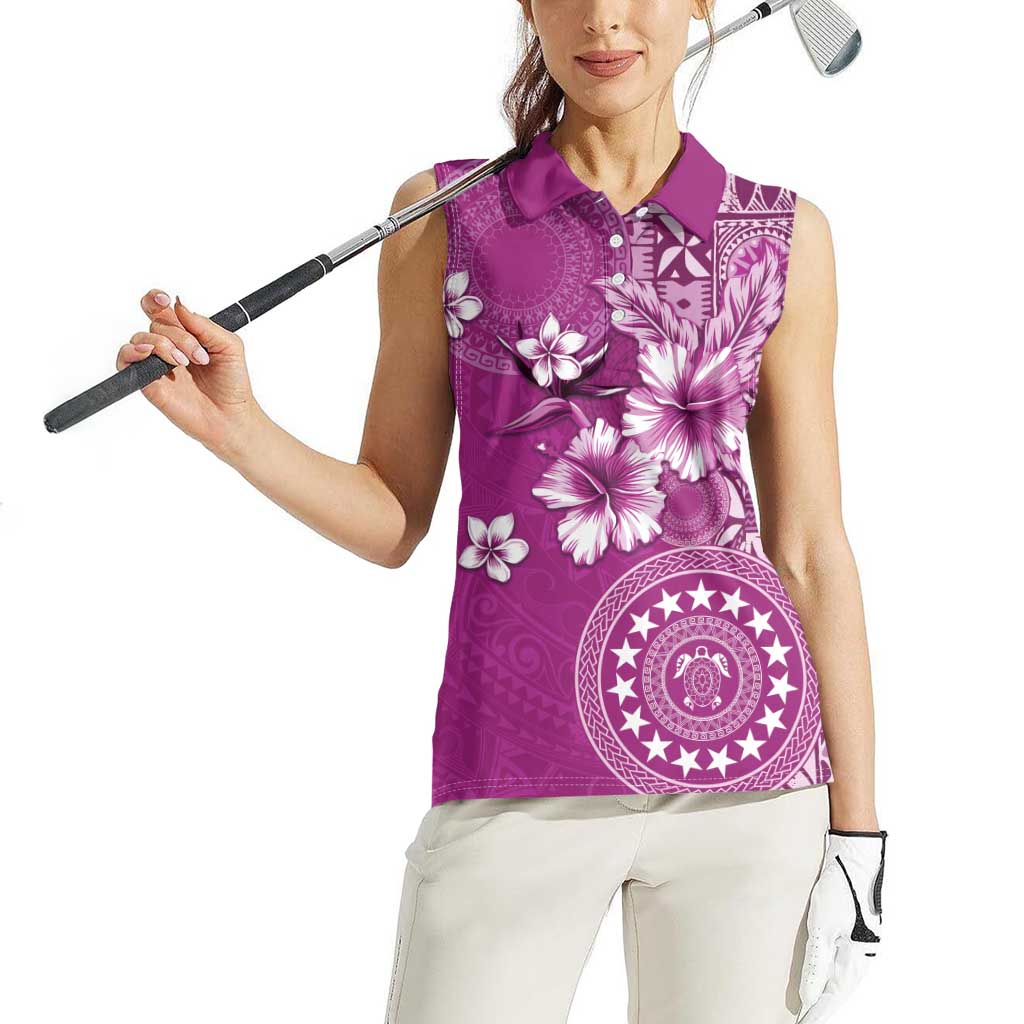 Cook Islands Women Sleeveless Polo Shirt Fandango Hibiscus And Stars LT05 - Polynesian Pride
