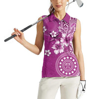Cook Islands Women Sleeveless Polo Shirt Fandango Hibiscus And Stars LT05 - Polynesian Pride