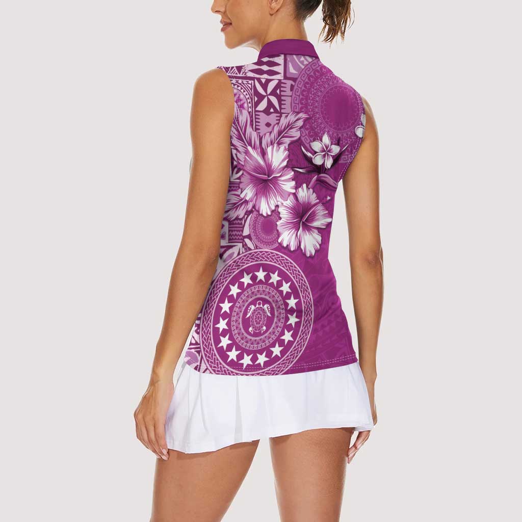 Cook Islands Women Sleeveless Polo Shirt Fandango Hibiscus And Stars LT05 - Polynesian Pride