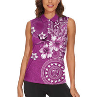 Cook Islands Women Sleeveless Polo Shirt Fandango Hibiscus And Stars LT05 - Polynesian Pride
