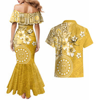 Cook Islands Couples Matching Mermaid Dress and Hawaiian Shirt Yellow Hibiscus And Stars LT05 - Polynesian Pride