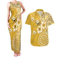 Cook Islands Couples Matching Tank Maxi Dress and Hawaiian Shirt Yellow Hibiscus And Stars LT05 Yellow - Polynesian Pride