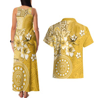 Cook Islands Couples Matching Tank Maxi Dress and Hawaiian Shirt Yellow Hibiscus And Stars LT05 - Polynesian Pride