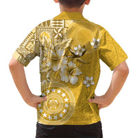 Cook Islands Family Matching Long Sleeve Bodycon Dress and Hawaiian Shirt Yellow Hibiscus And Stars LT05 - Polynesian Pride