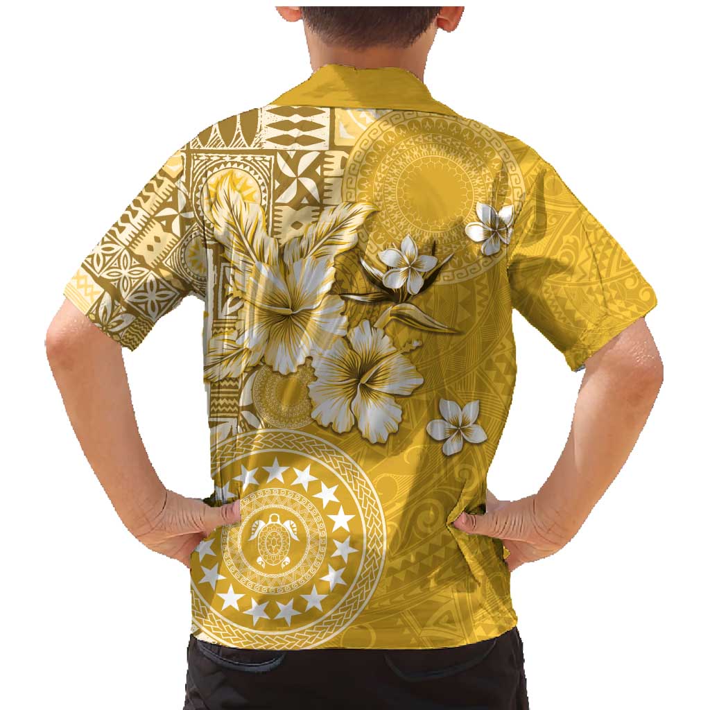 Cook Islands Family Matching Mermaid Dress and Hawaiian Shirt Yellow Hibiscus And Stars LT05 - Polynesian Pride