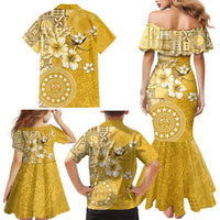 Cook Islands Family Matching Mermaid Dress and Hawaiian Shirt Yellow Hibiscus And Stars LT05 - Polynesian Pride