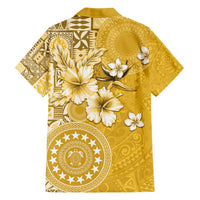 Cook Islands Family Matching Off The Shoulder Long Sleeve Dress and Hawaiian Shirt Yellow Hibiscus And Stars LT05 - Polynesian Pride