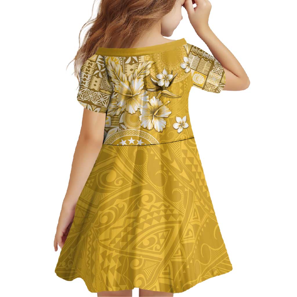 Cook Islands Family Matching Off Shoulder Maxi Dress and Hawaiian Shirt Yellow Hibiscus And Stars LT05 - Polynesian Pride