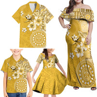 Cook Islands Family Matching Off Shoulder Maxi Dress and Hawaiian Shirt Yellow Hibiscus And Stars LT05 - Polynesian Pride