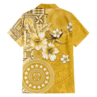Cook Islands Family Matching Off Shoulder Maxi Dress and Hawaiian Shirt Yellow Hibiscus And Stars LT05 - Polynesian Pride