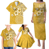 Cook Islands Family Matching Puletasi and Hawaiian Shirt Yellow Hibiscus And Stars LT05 - Polynesian Pride