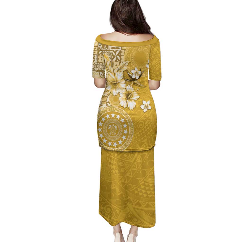 Cook Islands Family Matching Puletasi and Hawaiian Shirt Yellow Hibiscus And Stars LT05 - Polynesian Pride
