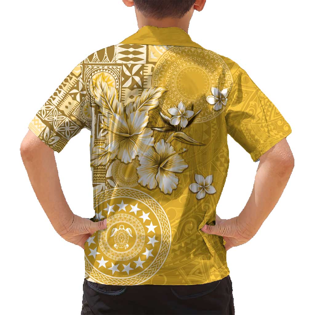 Cook Islands Family Matching Summer Maxi Dress and Hawaiian Shirt Yellow Hibiscus And Stars LT05 - Polynesian Pride