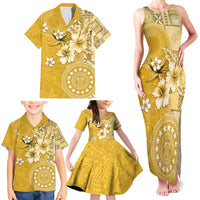 Cook Islands Family Matching Tank Maxi Dress and Hawaiian Shirt Yellow Hibiscus And Stars LT05 - Polynesian Pride