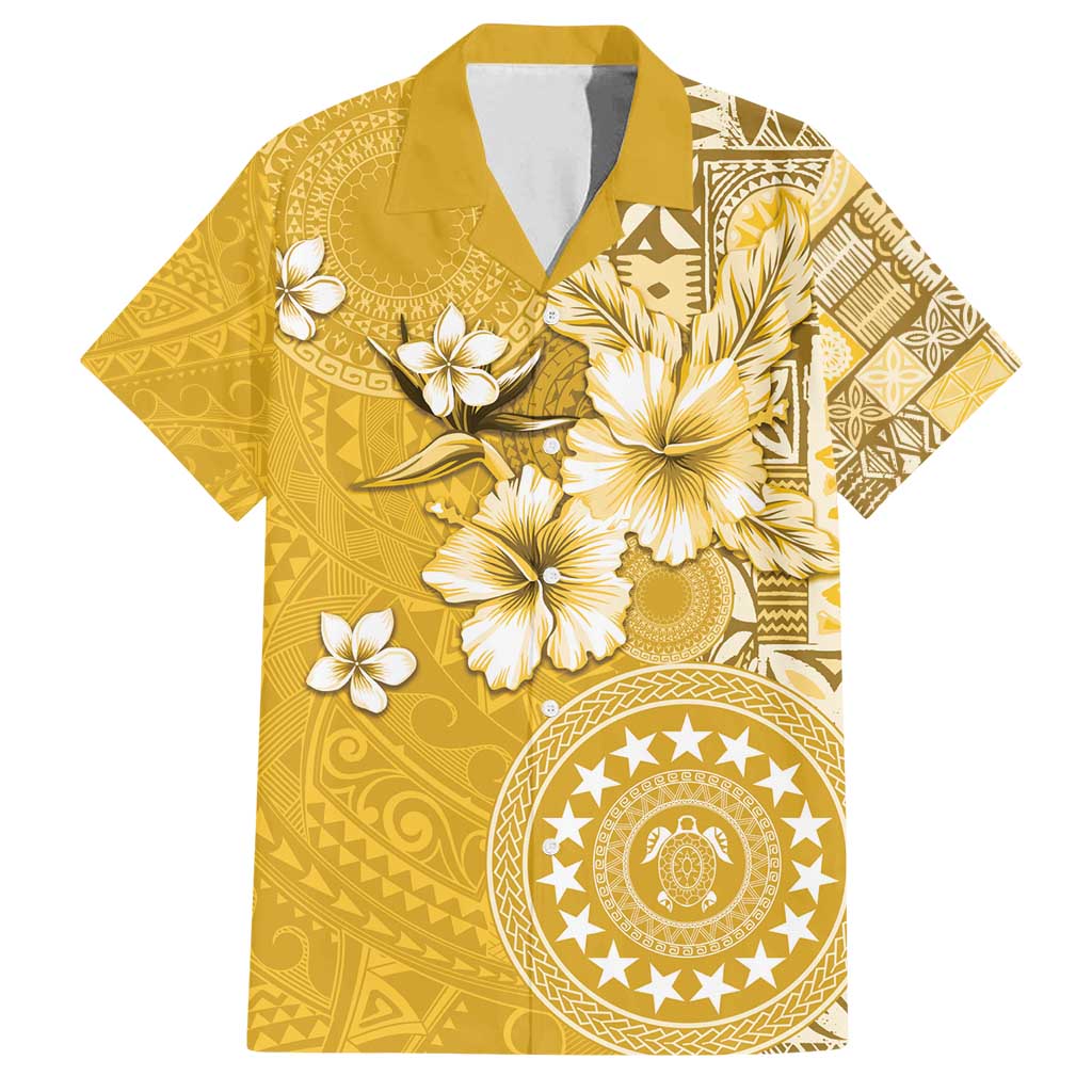 Cook Islands Family Matching Tank Maxi Dress and Hawaiian Shirt Yellow Hibiscus And Stars LT05 Dad's Shirt - Short Sleeve Yellow - Polynesian Pride