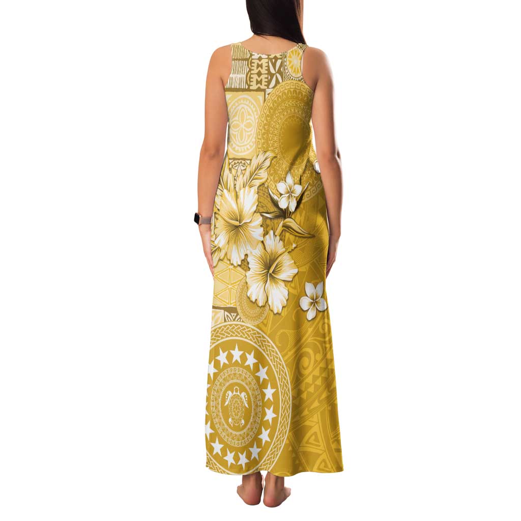 Cook Islands Family Matching Tank Maxi Dress and Hawaiian Shirt Yellow Hibiscus And Stars LT05 - Polynesian Pride
