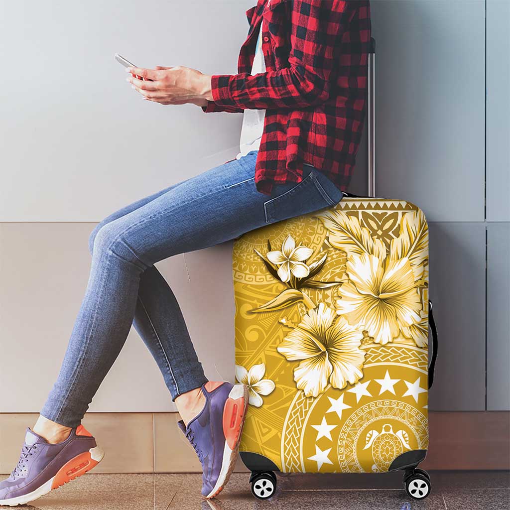 Cook Islands Luggage Cover Yellow Hibiscus And Stars