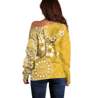 Cook Islands Off Shoulder Sweater Yellow Hibiscus And Stars LT05 - Polynesian Pride