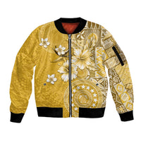 Cook Islands Sleeve Zip Bomber Jacket Yellow Hibiscus And Stars LT05 Unisex Yellow - Polynesian Pride