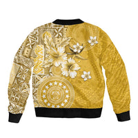 Cook Islands Sleeve Zip Bomber Jacket Yellow Hibiscus And Stars LT05 - Polynesian Pride